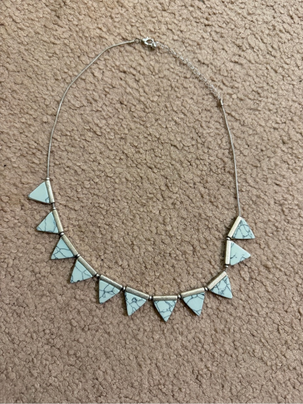 Southwestern Silver Tone Necklace Faux Turquoise Triangle Bib Boho Adjustable